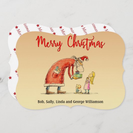 Fun Cartoon Santa bezorgt geschenken Kerstmis Fanc Feestdagenkaart (Voorkant / Achterkant)