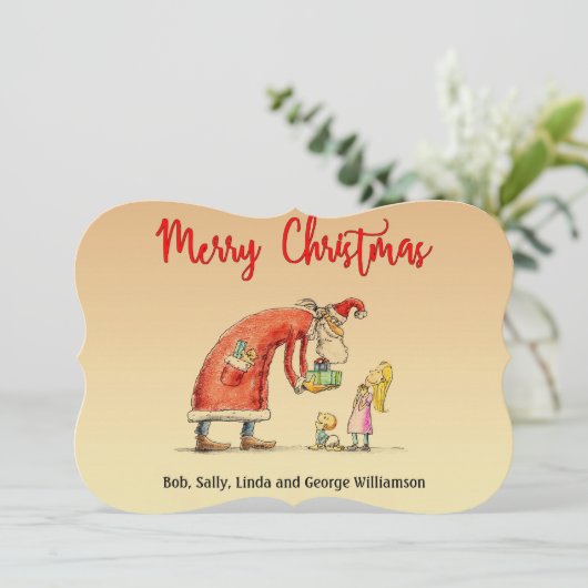 Fun Cartoon Santa bezorgt geschenken Kerstmis Fanc Feestdagenkaart (Staand voorkant)