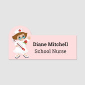 Fun Cartoon School Nurse Employee Naamplaatje (Voorkant)