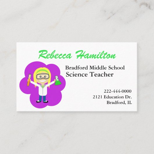 Fun Cartoon Science Teacher's Visitekaartje (Voorkant)