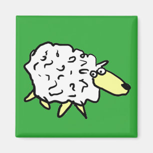 Fun Cartoon Sheep in het zwart, wit en groen Magneet