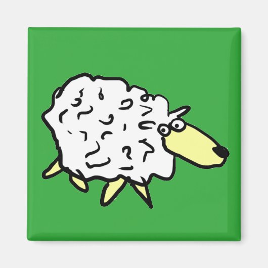 Fun Cartoon Sheep in het zwart, wit en groen Magneet (Voorkant)