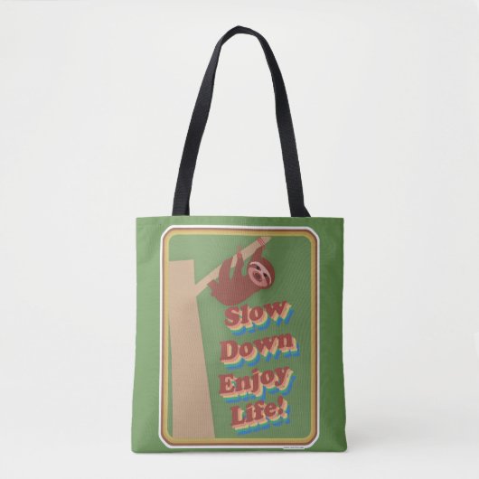 Fun Cartoon Sloth slow Down Movement Motto Tote Bag (Voorkant)