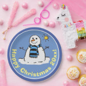 Fun Cartoon Snowman bij kerstontwerp. Papieren Bordje (Feest)