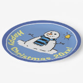 Fun Cartoon Snowman bij kerstontwerp. Papieren Bordje (Gekanteld)