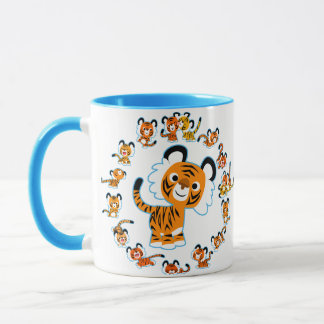 Fun Cartoon Tigers Mandala (blauw) Mok
