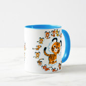 Fun Cartoon Tigers Mandala (blauw) Mok (Voorkant rechts)