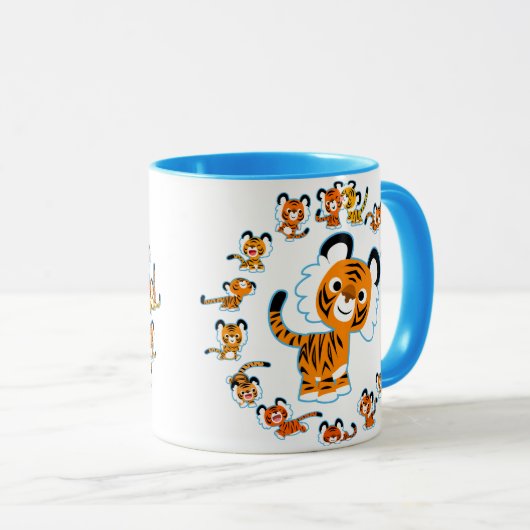 Fun Cartoon Tigers Mandala (blauw) Mok (Voorkant rechts)