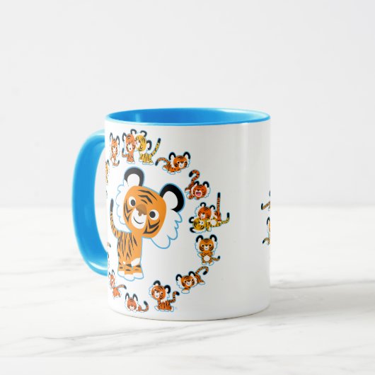 Fun Cartoon Tigers Mandala (blauw) Mok (Voorkant links)