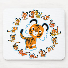 Fun Cartoon Tigers Mandala (blauw) Mousepad Muismat