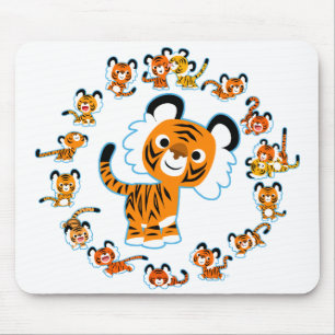 Fun Cartoon Tigers Mandala (blauw) Mousepad Muismat