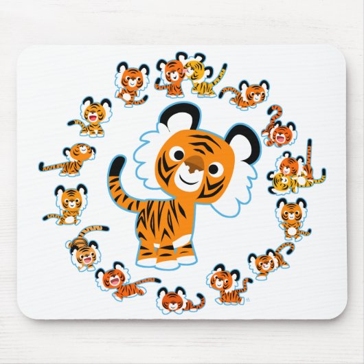 Fun Cartoon Tigers Mandala (blauw) Mousepad Muismat (Voorkant)