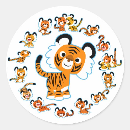Fun Cartoon Tigers Mandala (blauw) Sticker (Voorkant)