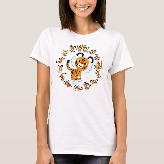 Fun Cartoon Tigers Mandala (blauw) T-shirt (Voorkant)