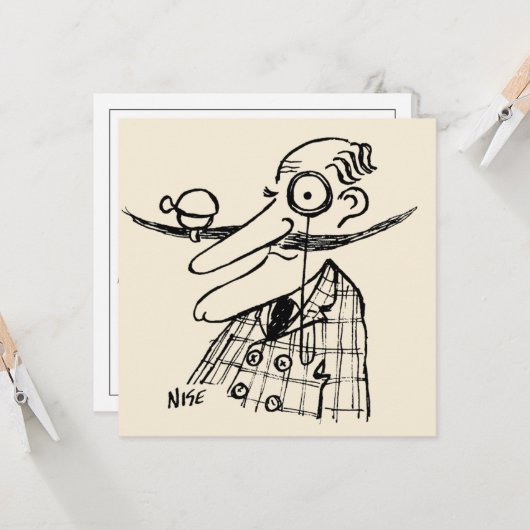 Fun Cartoon van Aristocrat met Handlebar Mustache Kaart (Voorkant / Achterkant in situ)