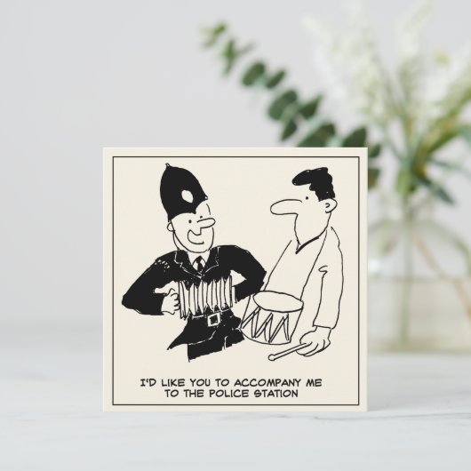 Fun Cartoon van Policeman vraagt Man om hem te beg Kaart (Staand voorkant)