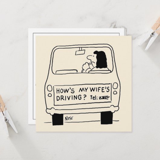 Fun-Cartoon van vrouw die een auto bestuurt Kaart (Voorkant / Achterkant in situ)