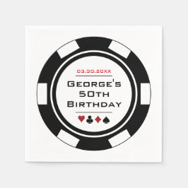 Fun Casino Poker Chip in Black and White Birthday Servet