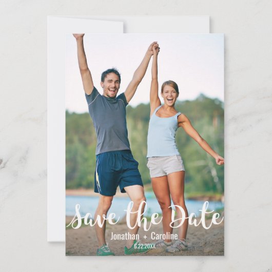 Fun Casual kalligraphy Lettering, Photo, Wedding S Save The Date (Voorkant)