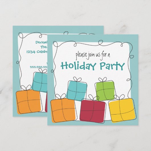 Fun & Casual Retro Gift Holiday Party Uitnodiging (Voorkant / Achterkant)