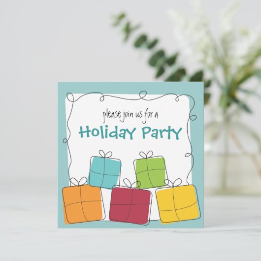 Fun & Casual Retro Gift Holiday Party Uitnodiging (Staand voorkant)