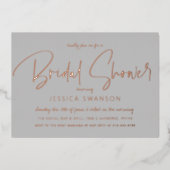 Fun Casual Script Grey Vrijgezellenfeest Roos Gold Folie Uitnodiging (Voorkant)