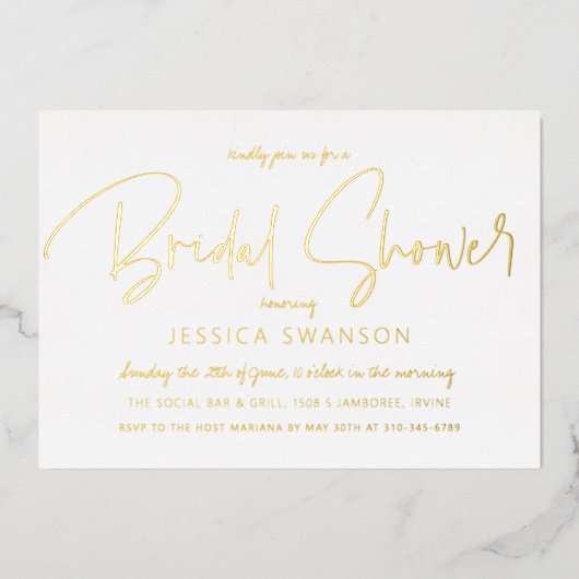 Fun Casual Script Vrijgezellenfeest Gold Folie Uitnodiging (Voorkant)