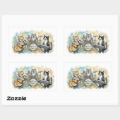 Fun Cat Band Music Piano Drums Keyboard Rechthoekige Sticker (Vel)