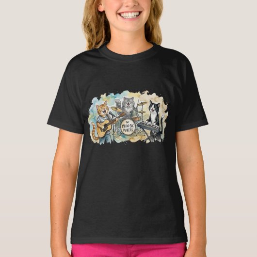 Fun Cat Band Music Piano Drums Keyboard T-shirt (Voorkant)
