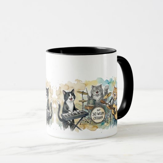 Fun Cat Band Muziek Piano Drums Keyboard Mok (Voorkant rechts)