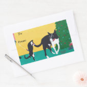 Fun Cat Dog die kerstboom speelt aan van sticker (Envelop)