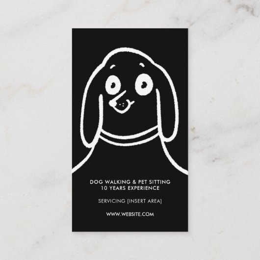 Fun Cat Dog Hand Drawn Black White Pet Service Visitekaartje (Achterkant)