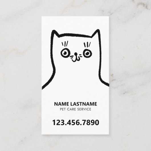 Fun Cat Dog Hand Drawn Black White Pet Service Visitekaartje (Voorkant)