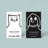 Fun Cat Dog Hand Drawn Black White Pet Service Visitekaartje