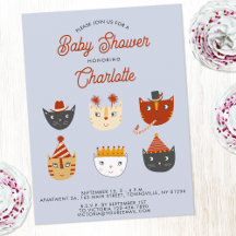 Fun Cat Gepersonaliseerde Baby shower Uitnodiging