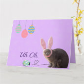Fun Cat met Bunny Ears Custom Easter Kaart (Gele Bloem)