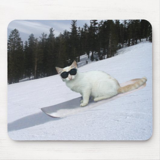 Fun Cat op een Snowboard Mousepad Muismat (Voorkant)