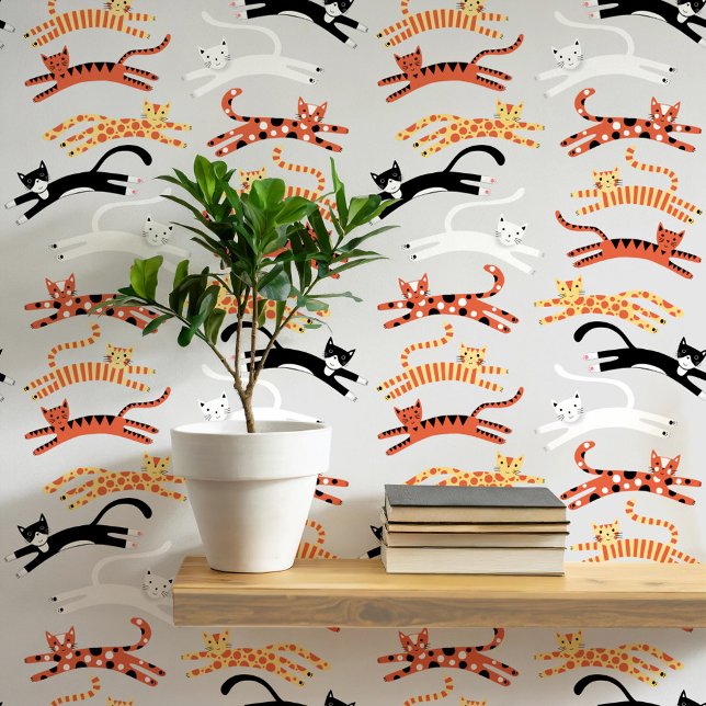 Fun Cat Patroon Behang (Fun kitty cat patterned wallpaper)