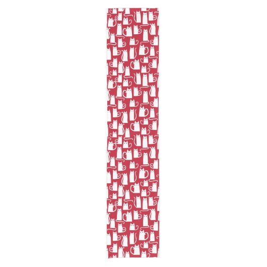 Fun Cat Red en White Tablecloth Korte Tafelloper (Voorkant)
