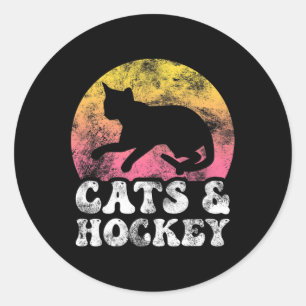 Fun Cats and Hockey  Retro Hob Ronde Sticker