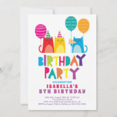Fun Cats Birthday Party Invitation Kaart (Voorkant)