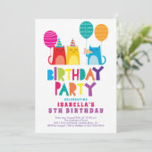 Fun Cats Birthday Party Invitation Kaart (Staand voorkant)