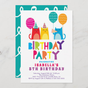 Fun Cats Birthday Party Invitation Kaart