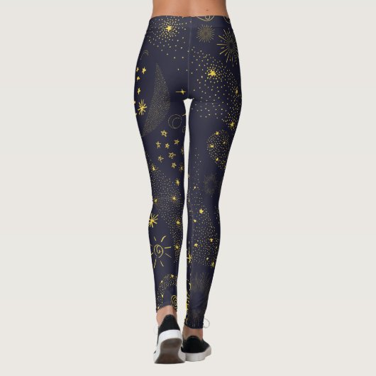 Fun Celestial Doodles Galaxy Pattern Black Leggings (Achterkant)