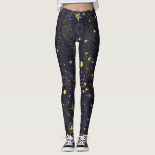Fun Celestial Doodles Galaxy Pattern Black Leggings