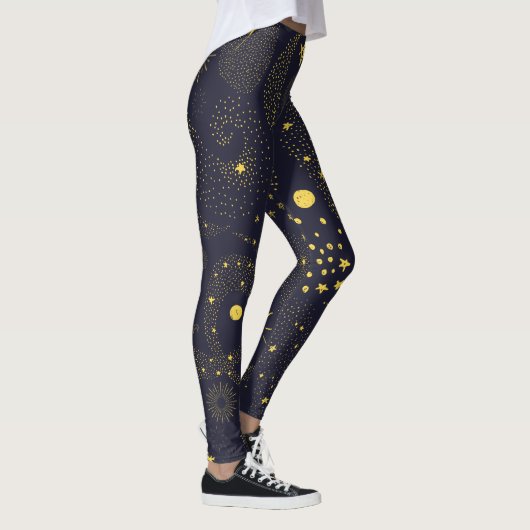 Fun Celestial Doodles Galaxy Pattern Black Leggings (Rechts)