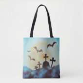 Fun Cemetery Graves gekruist Volle Maan Halloween Tote Bag (Voorkant)