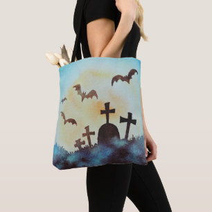 Fun Cemetery Graves gekruist Volle Maan Halloween Tote Bag
