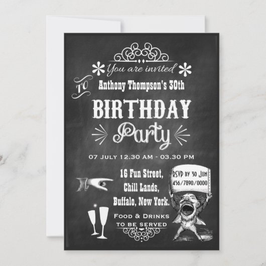 Fun  Chalkboard Birthday Party Invitation Kaart (Voorkant)