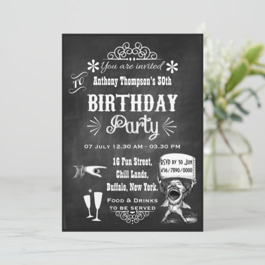 Fun  Chalkboard Birthday Party Invitation Kaart (Staand voorkant)